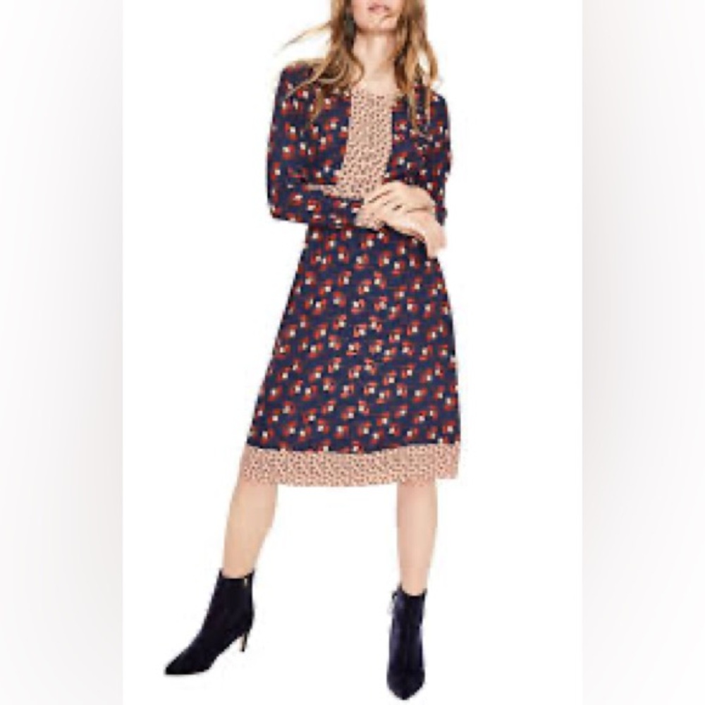 Boden Navy and Beige Floral Dress